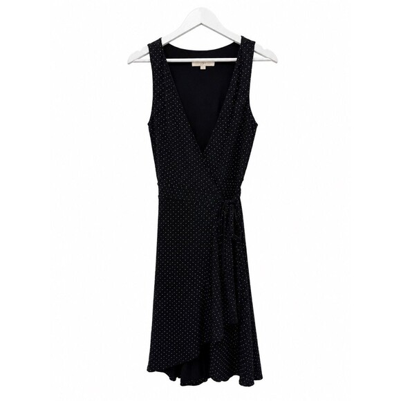 LOFT Dresses & Skirts - Loft Black White Polka Dot Sleeveless Wrap Dress Midi Size Medium